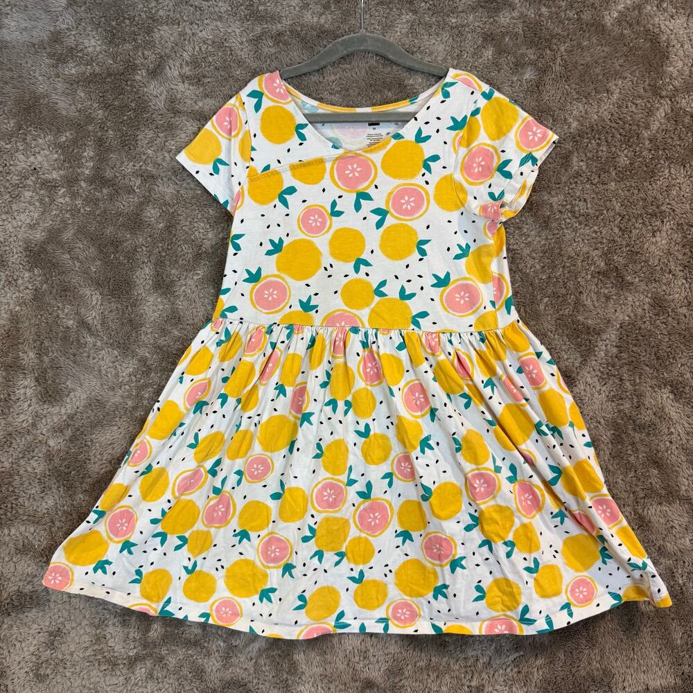 Tea Collection Short Sleeve Wrap Neck Dress Orange Citrus Print 10